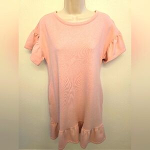 EUC Loft Ladies Sweatshirt Fabric Pink Ruffled Mini Dress